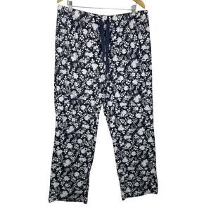 Lands’ End Pajama Pants XL Navy White‎ Floral Print Sleepwear Lounge Drawstring